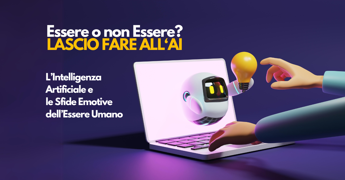essere o non essere ? robot che esce da un pc e consegna una lampadina a un essere umano